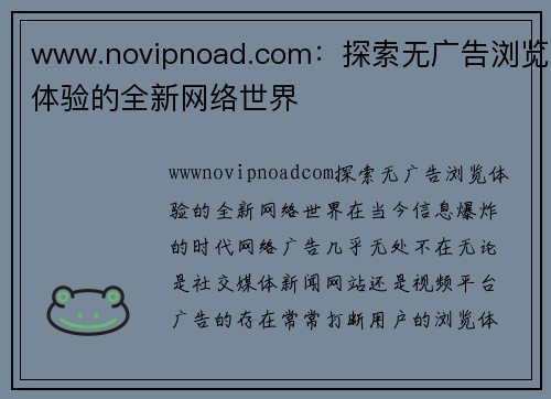 www.novipnoad.com：探索无广告浏览体验的全新网络世界